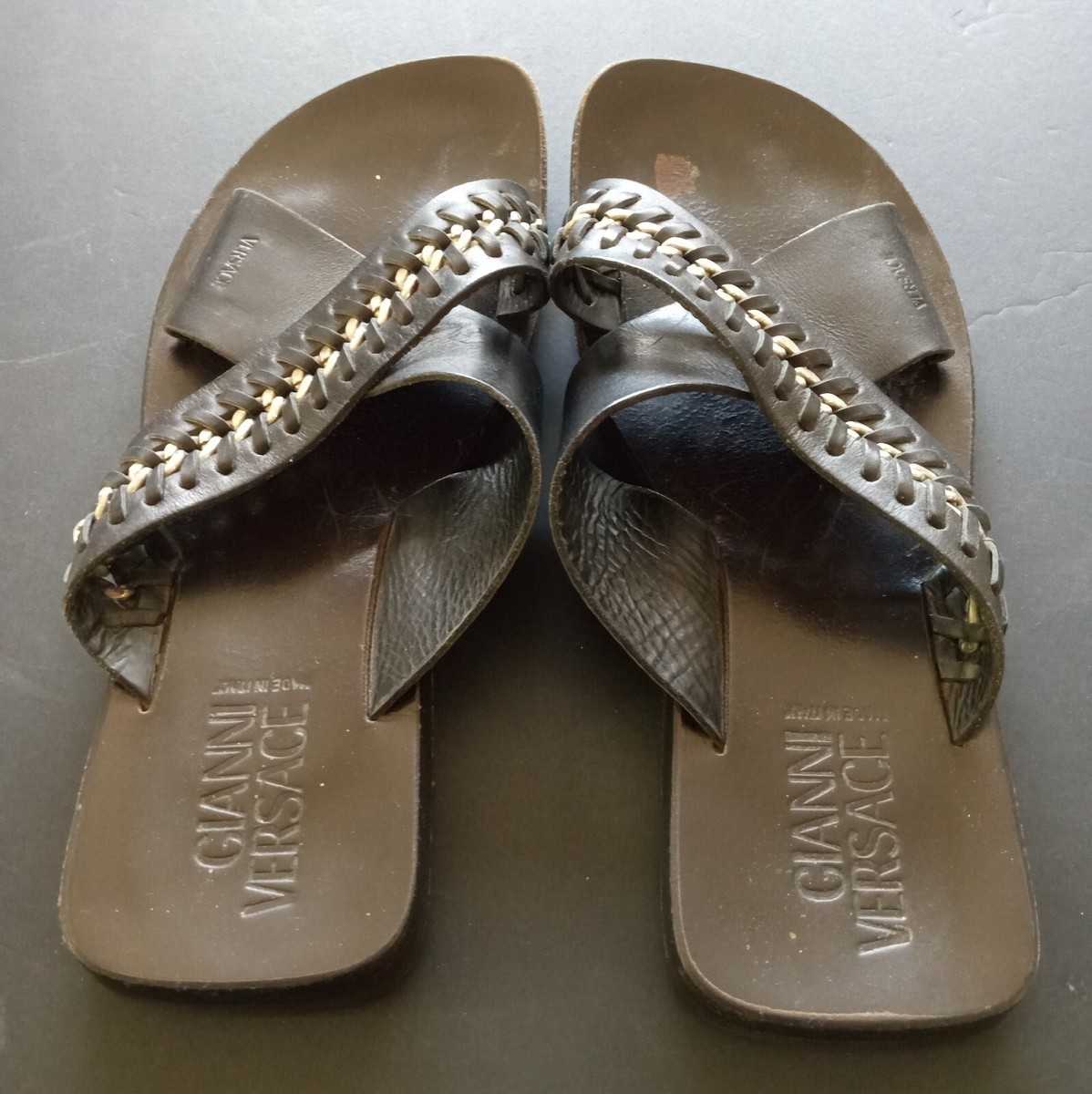 Gianni Versace Vintage Leather Sandals Size 42 US Size 16 1  display picture 3
