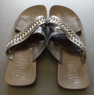 Gianni Versace Vintage Leather Sandals Size 42 US Size 16 1  display picture 2