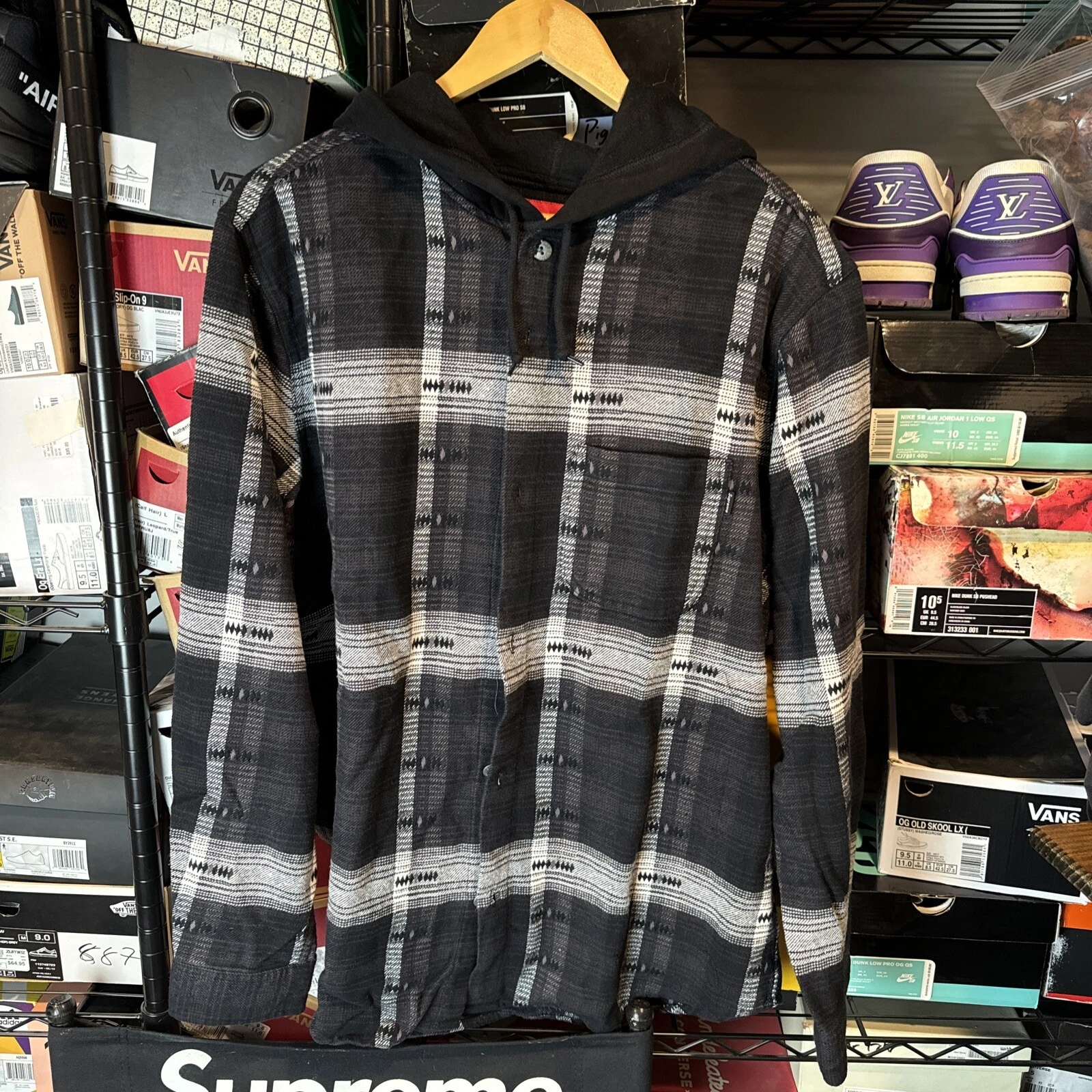 Grande flanelle jacquard à capuche Supreme noire 