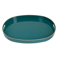 Green Decorative Tray Oval Serving Tray with Handles Plastic Tray for Coffee ...