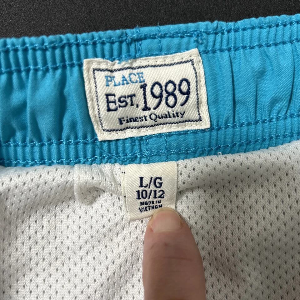 Boys Swim Trunks Size Large 10/12 Aqua Blue Shark Pattern Drawstring Lining - Image 4 of 4