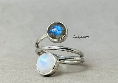 Nice Moonstone, Labradorite Gemstone 925 Sterling Silver Handmade Ring All Size