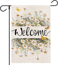 Spring Welcome Garden Flag 12X18 Inch Double Sided Daisy Floral Butterfly Summer