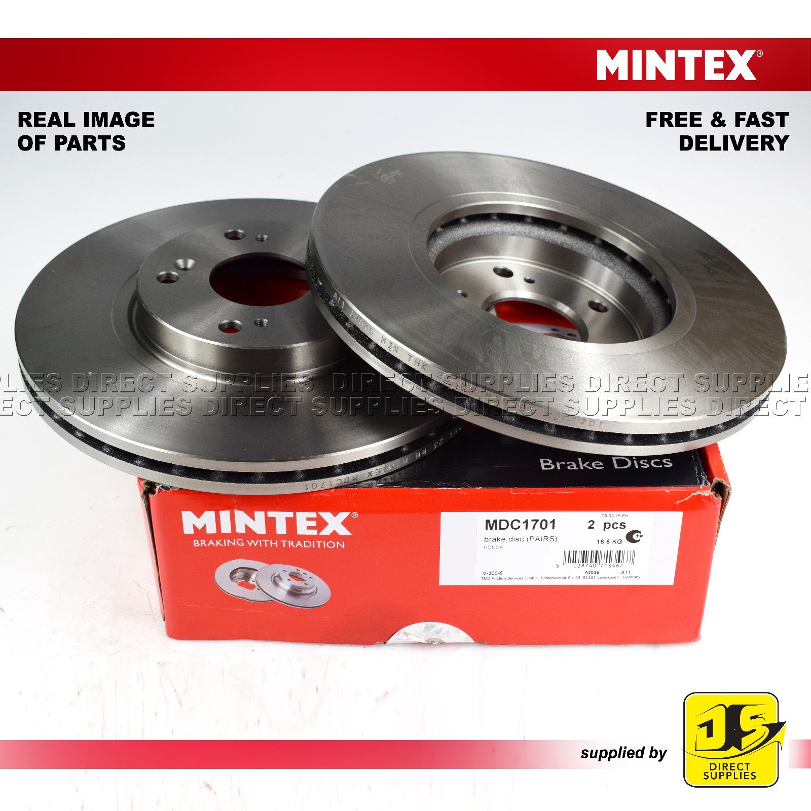 HONDA ACCORD VII CL, CN CM TOURER 2.0 2.2 2.4 MINTEX FRONT DISC BRAKES PAIR