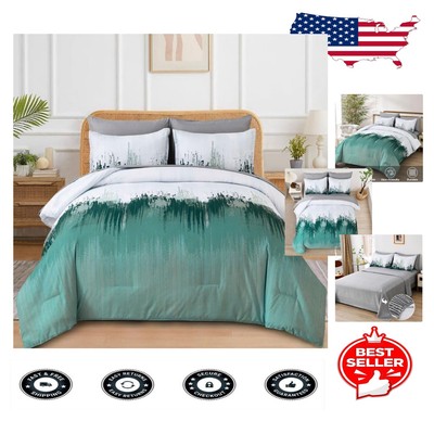 Elegant 7-Piece Aqua Abstract Art Queen Comforter Set for Year-Round Comfort