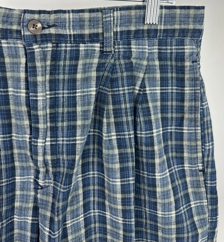 Pantalones Cortos Chinos A Cuadros Vintage Años 90 32" Cintura REAL Relajado Mezcla de Lino Golf Preppy Foto 3 de 4