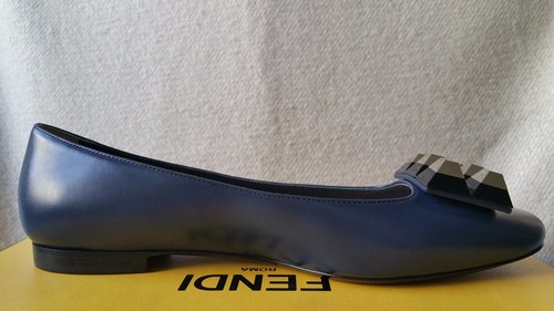 Fendi 38.5 Pyramid Stud Ballerina ballet Flats loafer skimmer Blue Leather Shoe - Picture 8 of 12