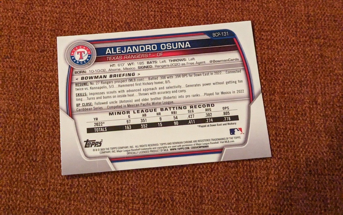 2023 Bowman Alejandro Osuna 1st Bowman Chrome Prospect Card
