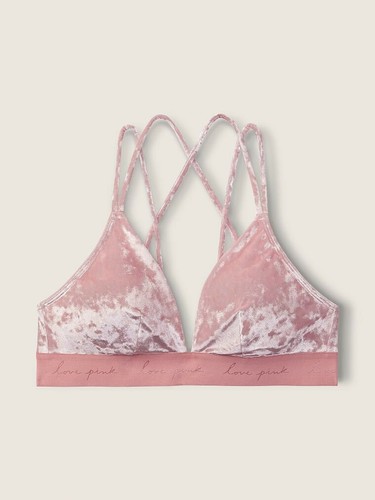 Victoria's Secret PINK Velvet Triangle Bralette L Large Damsel Pink NEW NWT - 第 1/5 張圖片
