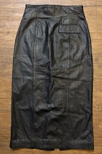 Vintage Cayenne Genuine Black Leather Long Skirt Size 7 / 8 Medium