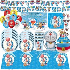 Doraemons Birthday Party Decoration Tableware Plate Cup Balloon Cake Topper Bann
