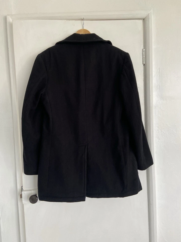 Men’s Black Peacoat Jacket Pure Wool XL 44” Chest Vintage Ex USA Navy - Image 3 of 4