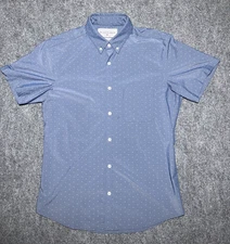 Mizzen Main Leeward Shirt Men Medium Trim Fit Short Sleeve Button Geometric Blue