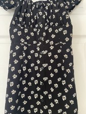 Streetwear Society Womens M Black Floral Square Neck Smocked Puff Sleeve Midi