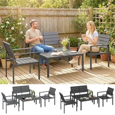 4 Piece Garden Furniture Sofa Set, HDPE Metal Outdoor Furniture Set