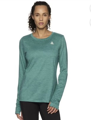 REEBOK Women s Size M Performance Long Sleeve Tee Legacy Core Knit   Green