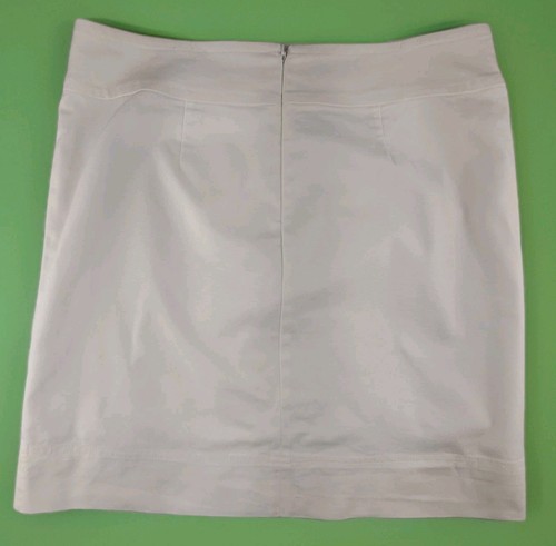 Talbots Size 12 Straight Skirt White Cotton Knee Length Back Zip Lined Stretch - Picture 2 of 10