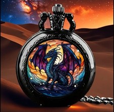 Vintage Style Dragon Pocket Watch Men Women Quartz Stained Glass Style Gift