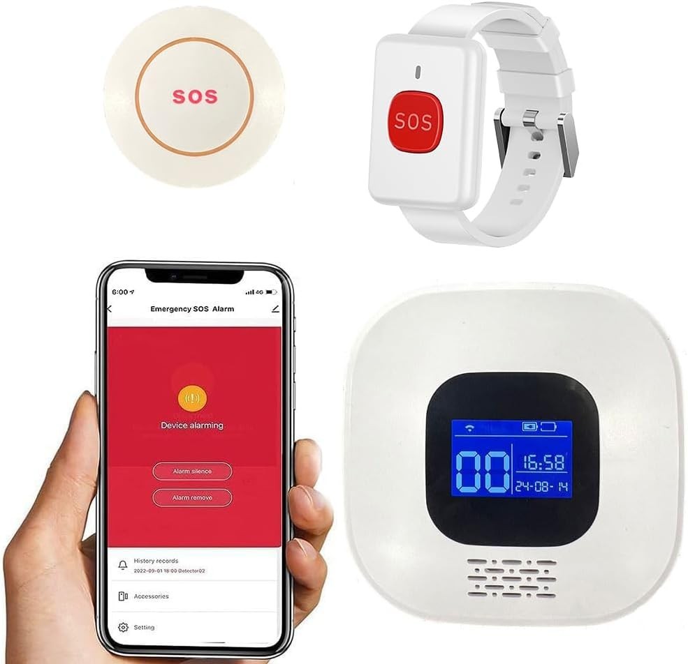 Bouton alarme d'urgence sans fil WiFi avec notification smartphone pour senior