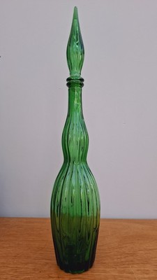 Vintage Retro Mid Century 50er 60er 70er grün gerippt Glas Empoli Genie Flasche
