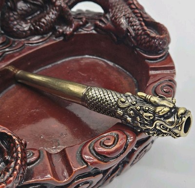 Vintage Brass Chinese Dragon Cigarette Holder Pipe 4A