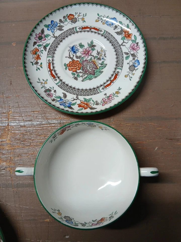 VINTAGE COPELAND SPODE CHINESE ROSE 2 HANDLED SOUP BOWL & SAUCER - Image 2 of 4