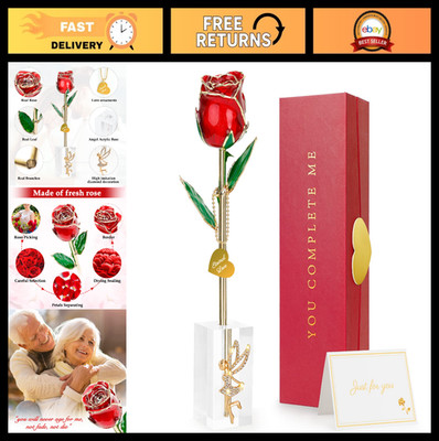 24K Gold Dipped Real Rose for Mother's Day, Forever Rose with Crystal Stand - Re