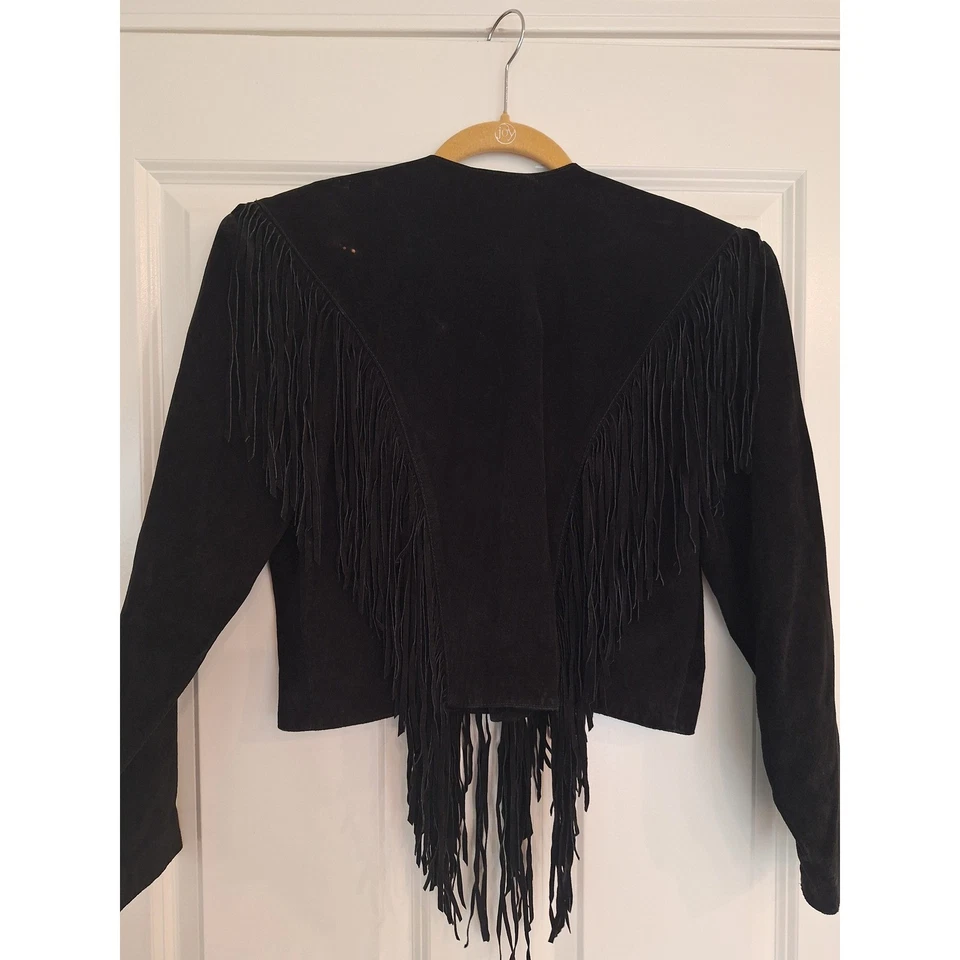 Chaqueta De Colección Scully Cuero Negro Western Recortado Delantero Abierto Talla 8 (M) Foto 3 de 4