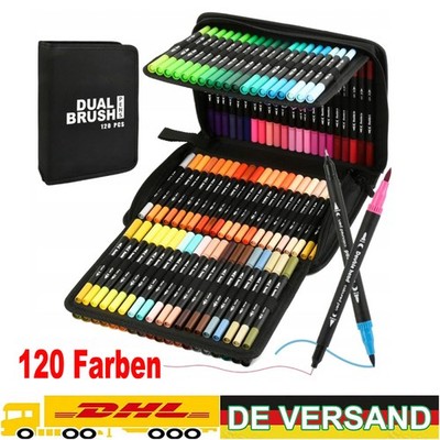 120 Farbe Acrylstifte Marker Set Permanent Pen Doppelspitze Pinsel & Feinspitze