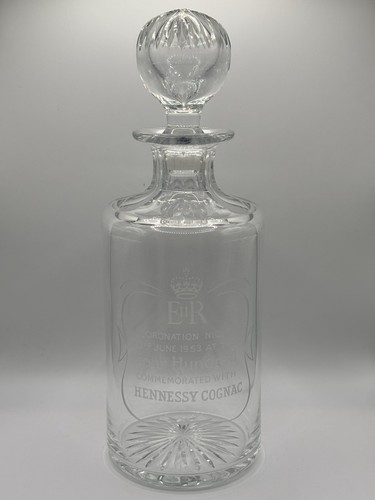 Vintage Cut Crystal Decanter E R Coronation Night Hennessy Engraved - Picture 12 of 13