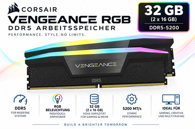 Corsair VENGEANCE RGB 2x16GB DDR-6000 Arbeitsspeicher-Kit (CMH32GX5M2B5200Z40)