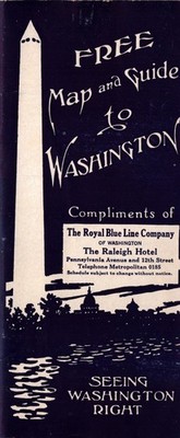 1929 Washington DC Map Guide Royal Blue Line Motor Tours Raleigh Hotel