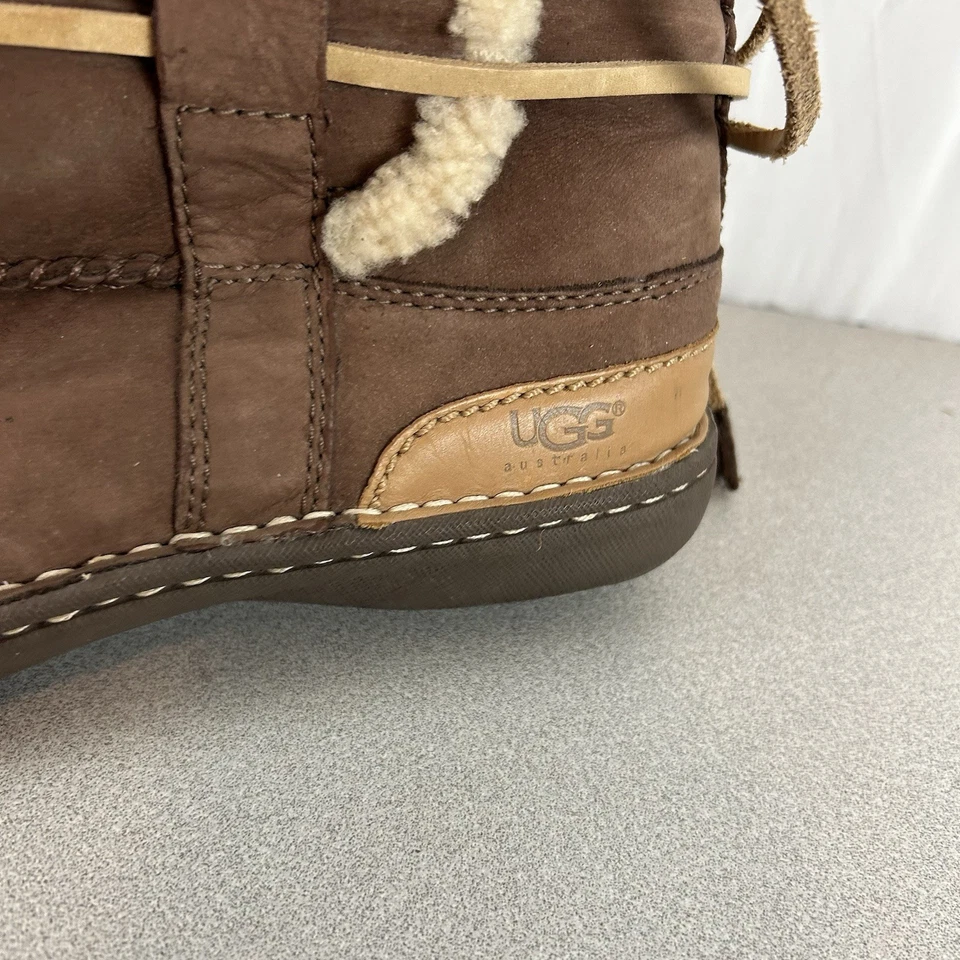 UGG Australia Catalina Sz 9 Brown Leather Sheepskin Winter Lace Up Boots Womens - Image 2 of 4