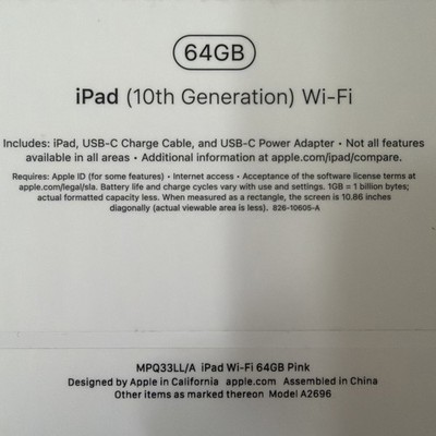 Apple iPad (10th Generation) A2696 64 GB, Wi-Fi + 5G, 10.9 in
