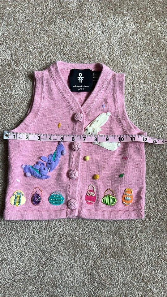 Michael Simon 女孩粉色春季针织刺绣兔子毛衣背心尺寸 4T — 第 3/4 张图片