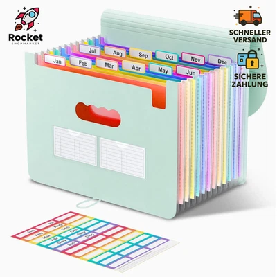 ThinkTex 12 Fächer Dokumentenmappe A4, Ordner A4 Sortiermappe Fächermappe Datei