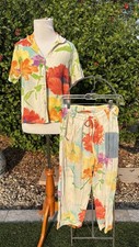 Jams World VTG Women  s Top  Capris Pants Set Size Small Hawaiian Aloha Tropical