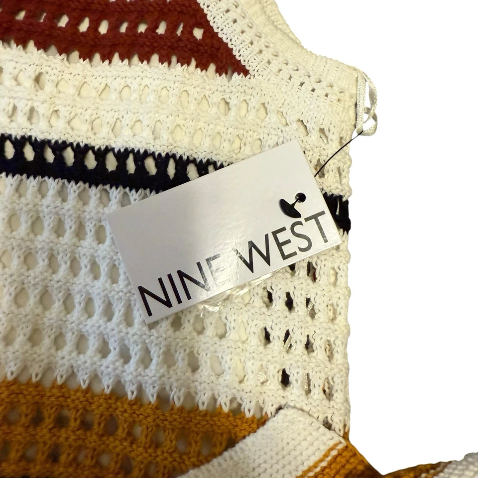 Vestido de crochê feminino Nine West listrado marrom branco algodão sem mangas tamanho XL - Imagem 4 de 4