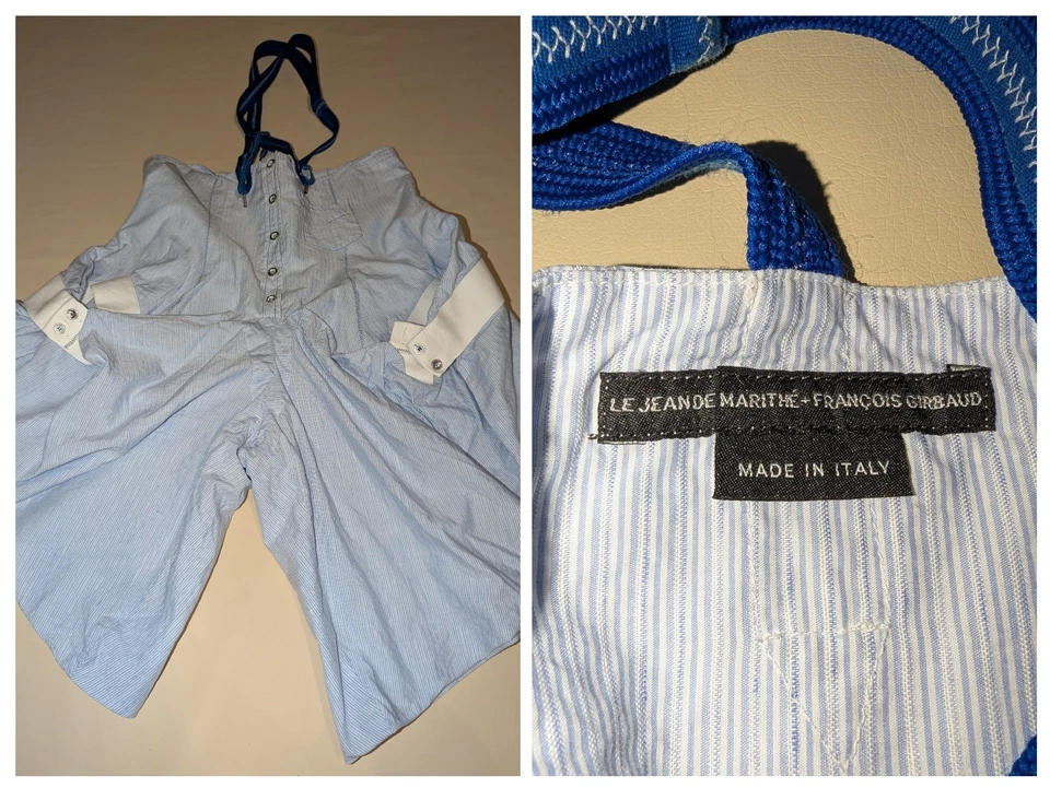 Le jean de Marithe Francois Girbaud culotte shorts chic avant garde blue striped - Image 2 of 4
