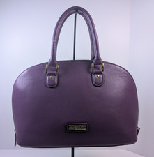 Joy Iman Pebble Leather Handbag Purse Large - Purple with Gold Accents