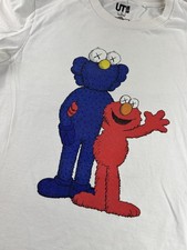 KAWS x Sesame Street Uniqlo Shirt Mens Small White ELMO Cookie Monster Tee Y2K