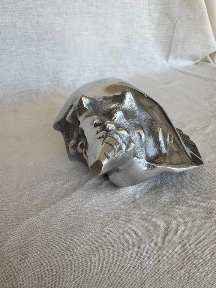 Cuenco de metal plateado concha marina - Plato decorativo pulido en forma de caracola, 9,5" Foto 3 de 4