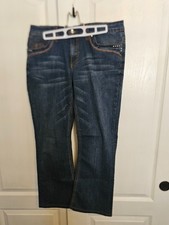 Seven7 Dark Wash Slim Boot Jeans with Metallic Studs  Embroidery Size 14