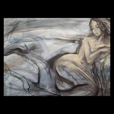CRAMOLINI Mermaid Beauty Watercolor Pastel Charcoal Drawing ORIG ART Not A Print