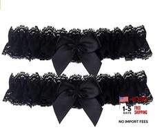 Womens garters Wedding Garters for Bride with Bow Party Prom Leg 1-black/ 2pcs