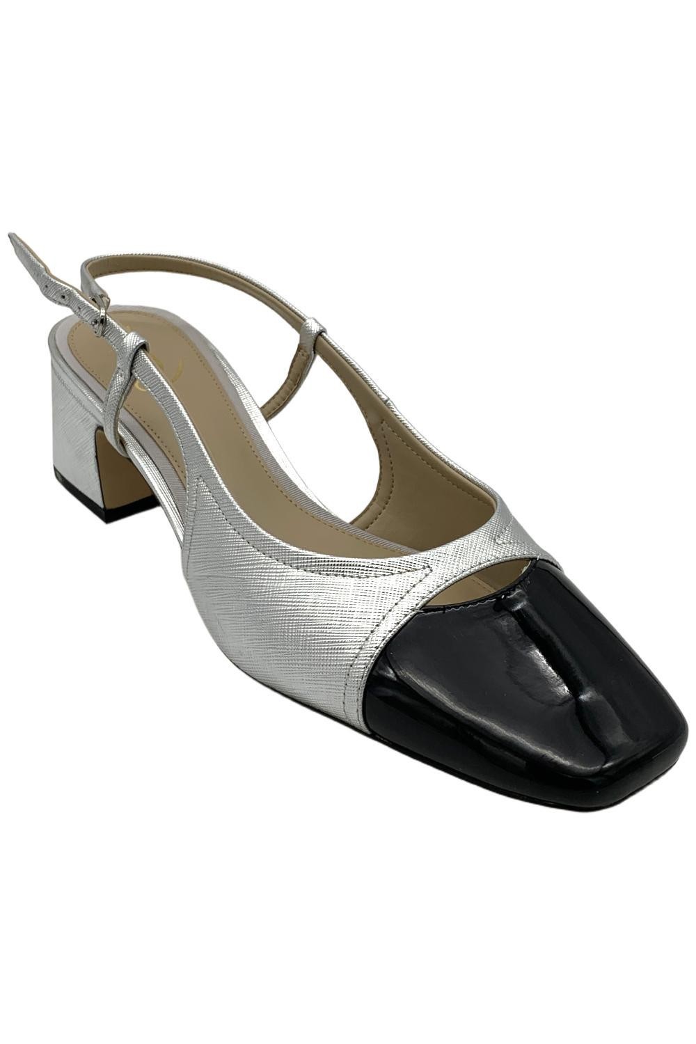 Летние женские босоножки на каблуке Sam Edelman Tarra серебристыйчерный металлик 10990₽