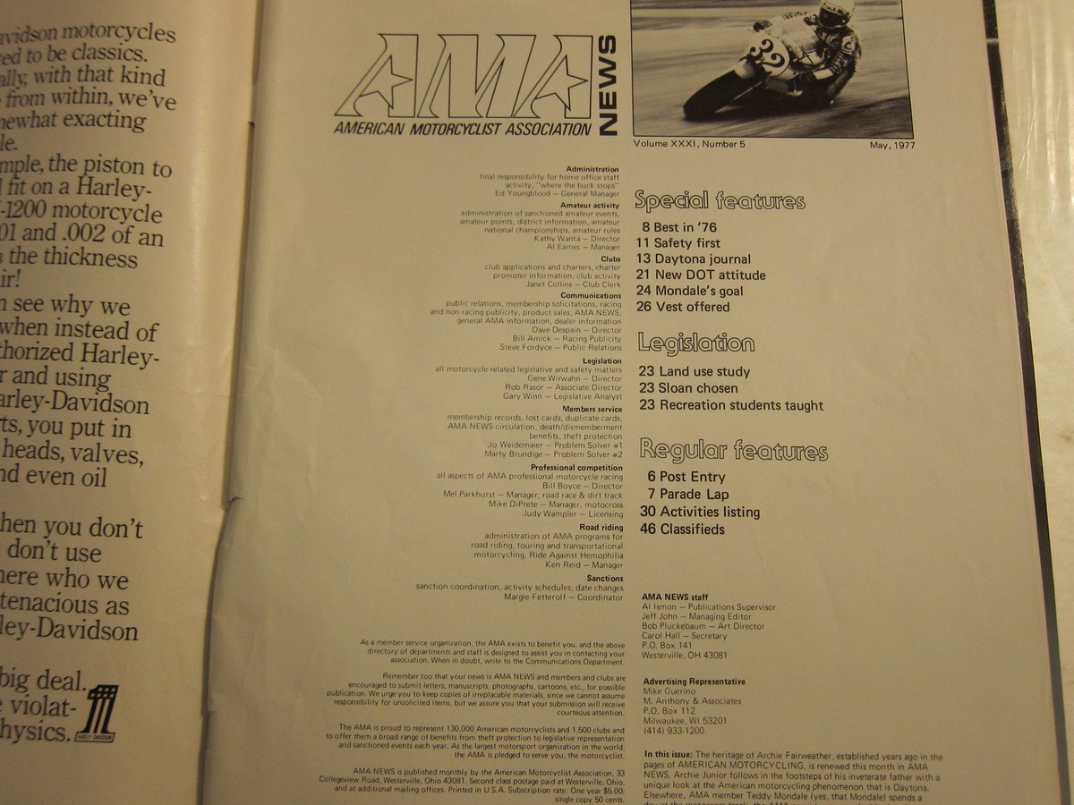 Maaaページ Vintage May 1977 AMA American Motorcycle Association News