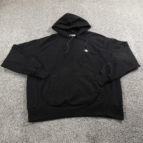 Champion Hoodie Mens XL Black Reverse Weave Warmup Heavy Sweatshirt Grunge Y2K