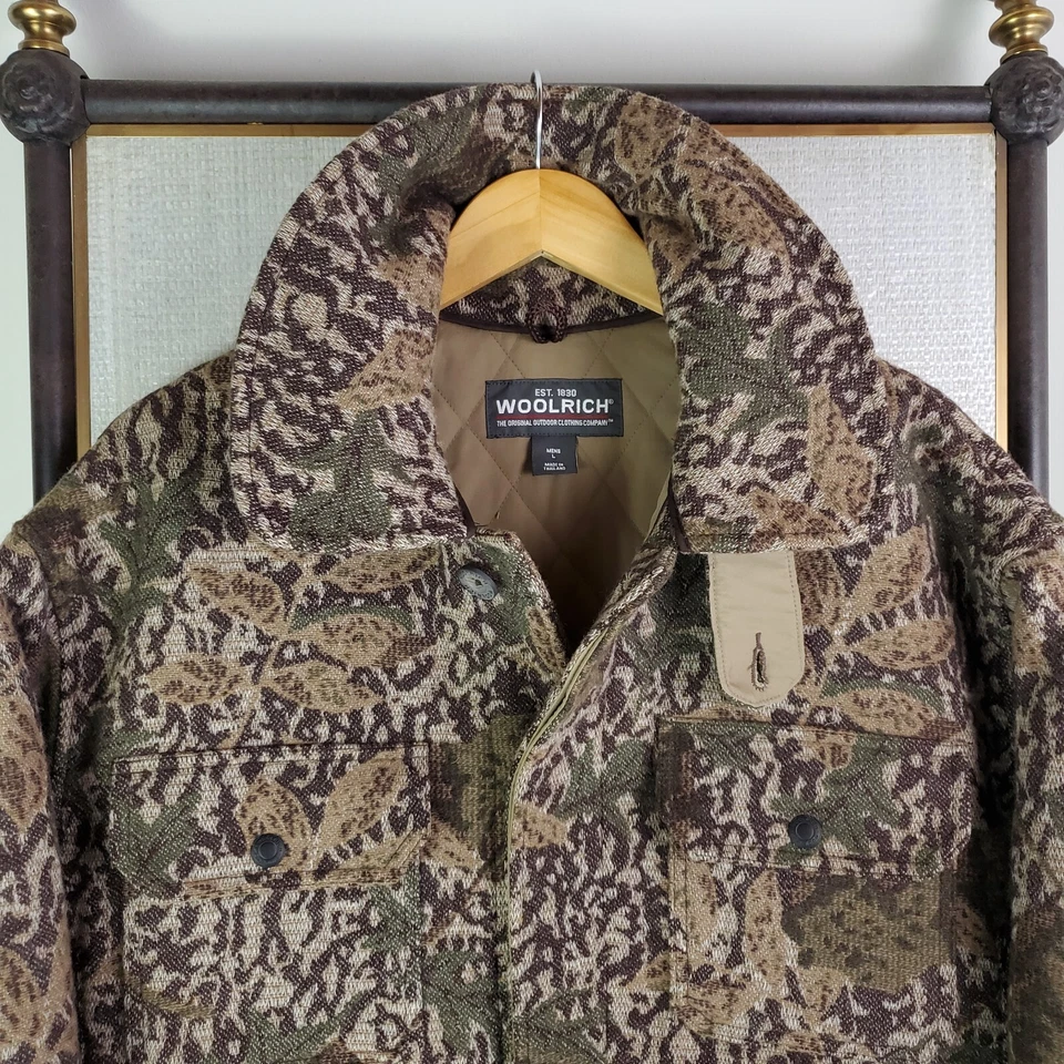 Rare WOOLRICH Size Large Mens Wool Camouflage Field Jacket Coat Button Front - Image 3 of 4