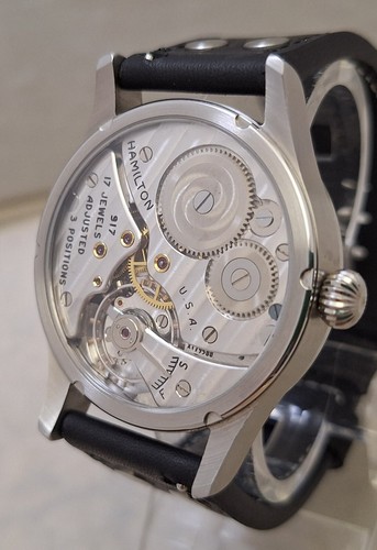 Hamilton 917 or 921 Pocket Watch To 42mm Flieger Wrist Watch Conversion c 1940's - Picture 17 of 29